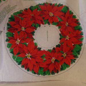 Fabric Christmas Wreath Poinsettia Craft Panel to Stitch